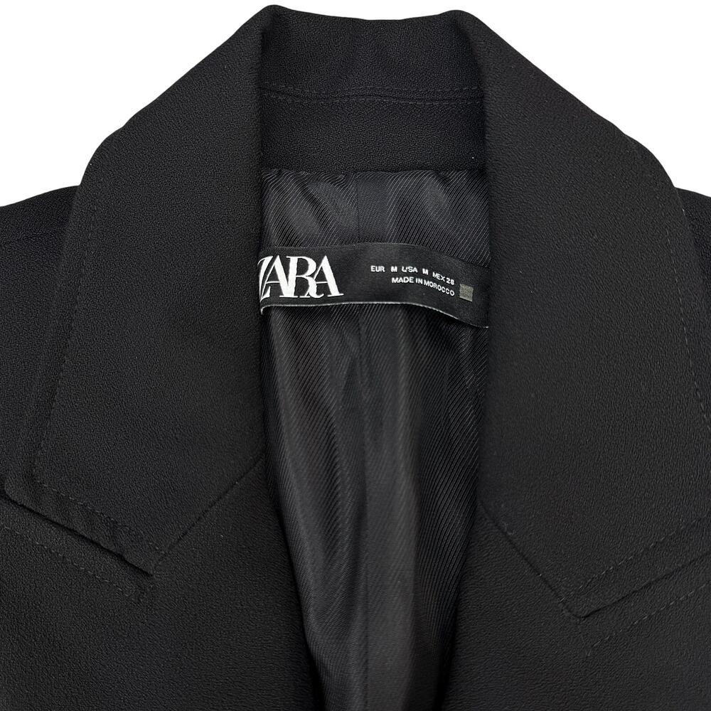 ZARA Tailored Double Breasted Gold Button Black Blazer Size Medium - Picture 6 of 10